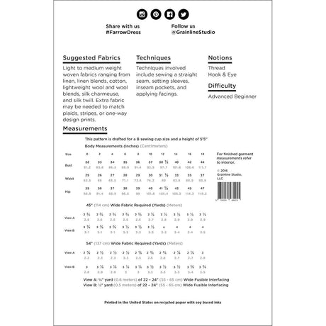 Grainline Studio Farrow Dress Pattern Us 0 18 Back