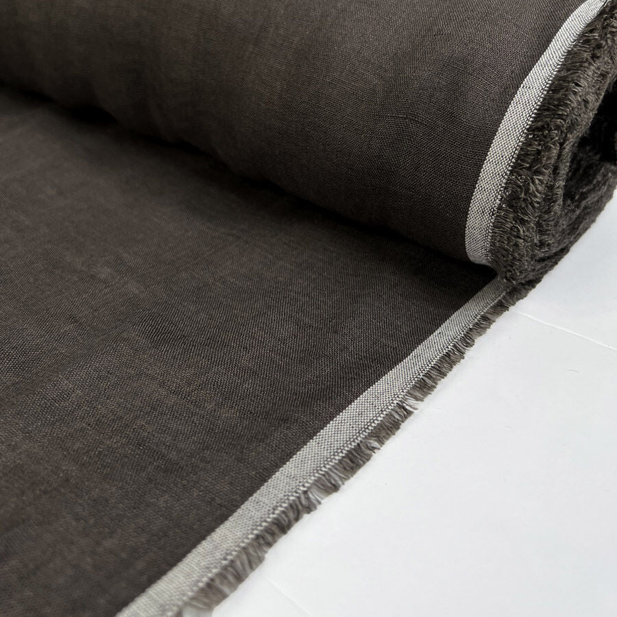 Grigio Linen Italian Brown Plain Woven Shirting Fabric Roll