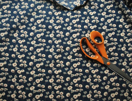 Hanakotoba Japanese Floral Cotton Fabric Petrol Blue W