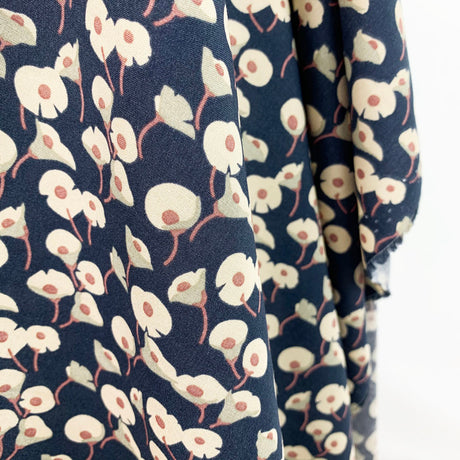 Hanakotoba  Japanese Floral Viscose Fabric Petrol Blue Hang