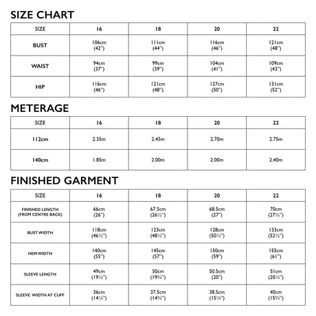 Harlow Size Chart 16 22