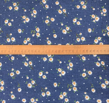 Heavenly evening daisy lightweight multicoloured cotton printed denim chambray shirting fabric scale fabric photo