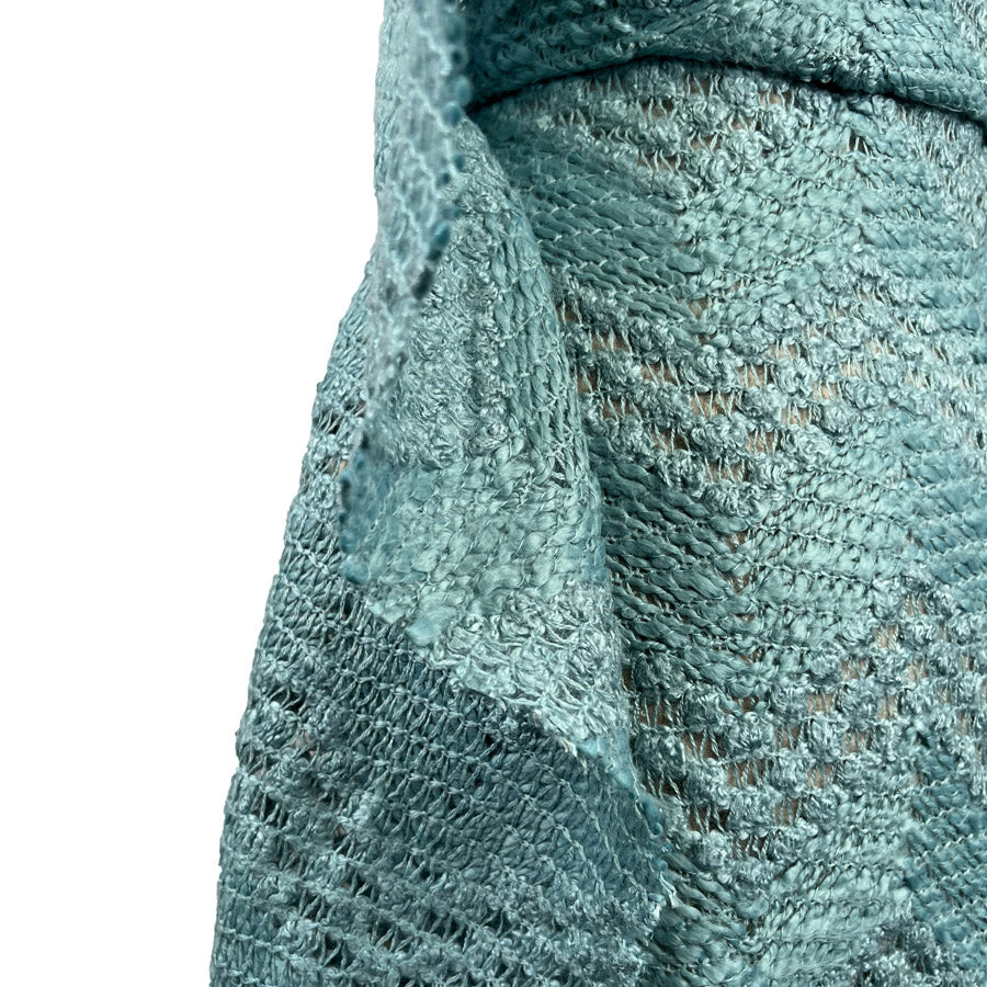 Heirloom Knit Aqua Acrylic Polyester Wool Crochet Zigzag Jacket Fabric Fold