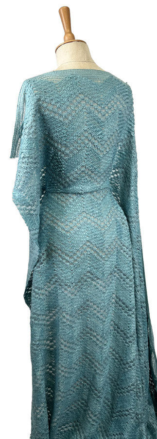 Heirloom Knit Aqua Acrylic Polyester Wool Crochet Zigzag Jacket Fabric Mannequin