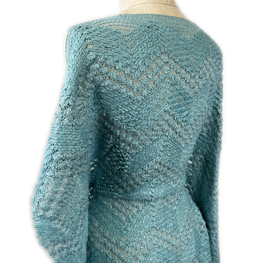 Heirloom Knit Aqua Acrylic Polyester Wool Crochet Zigzag Jacket Fabric Side