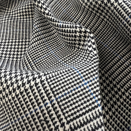 Hidden Gem Black White Blue Check Suiting Fabric
