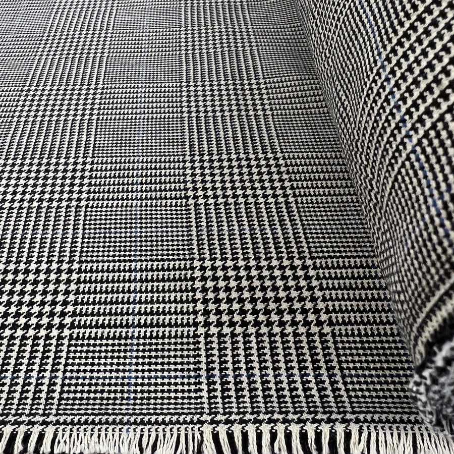 Hidden Gem Black White Blue Check Suiting Fabric Roll