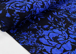 Hoffman Bali Cotton Lawn Cobalt Blue Black Indonesian Floral Fabric Bolt
