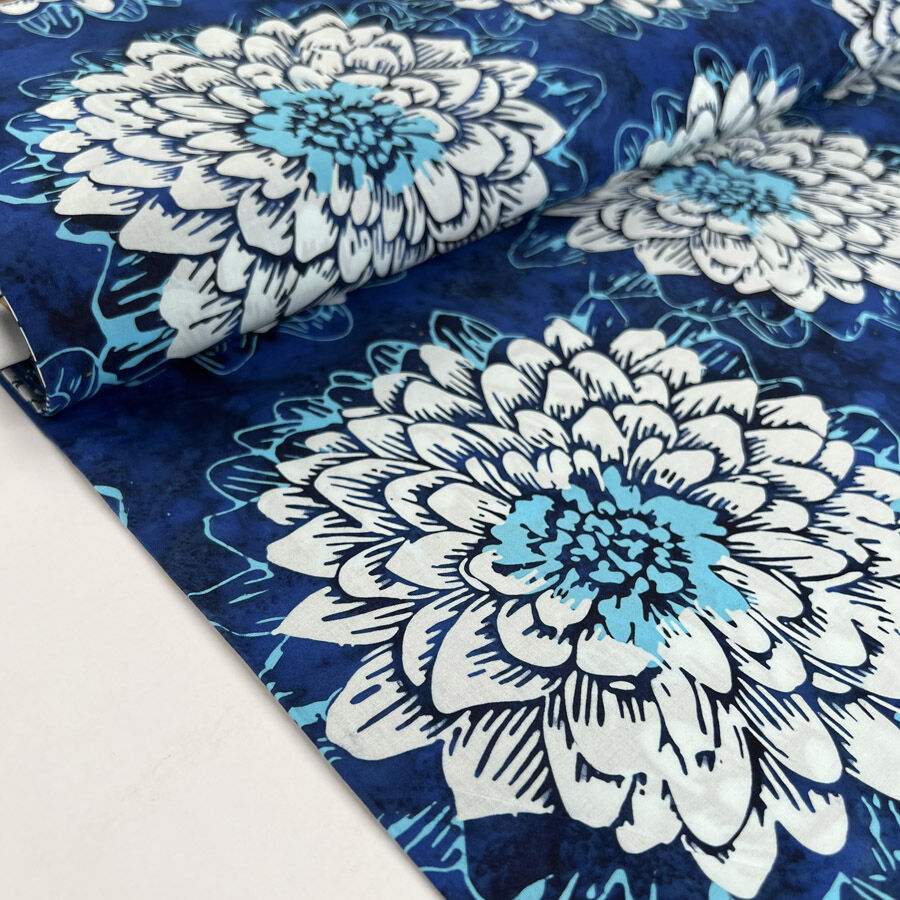 Hoffman Bali Cotton Lawn Hummingbird White Blue Floral Abstract Indonesian Fabric Bolt