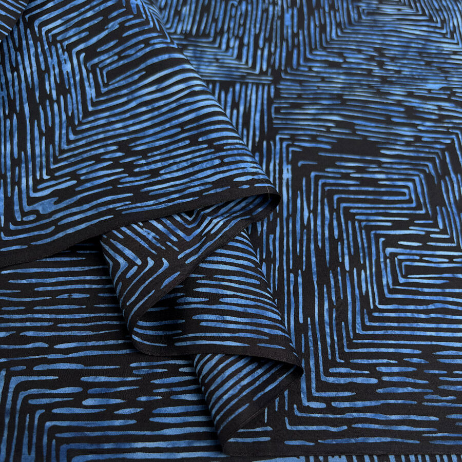 Hoffman Bali Cotton Lawn Liquorice Indonesian Black Blue Abstract Fabric Fold