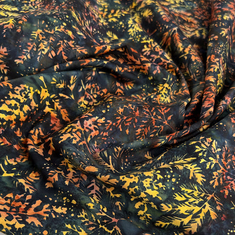 Hoffman Bali Cotton Lawn Midnight Indonesian Orange Black Floral Fabric
