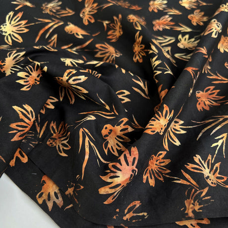 Hoffman Bali Cotton Lawn Nutmeg Indonesian Black Brown Floral Fabric