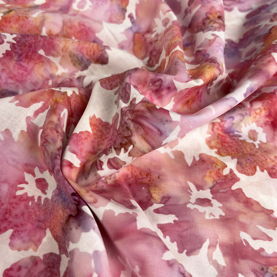 Hoffman Bali Cotton Lawn Victoria Indonesian Pink White Floral Fabric