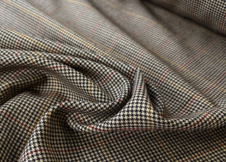 Hounded Wool Houndstooth Beige Black Check Yellow Red Fine Woven Suiting Fabric