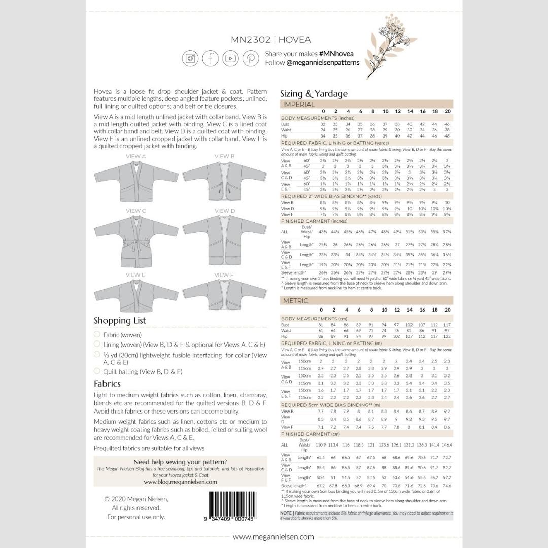 Megan Nielsen - Hovea Jacket & Coat Pattern (US 0-20)