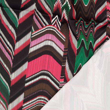 Idaho Polyester Satin Brown Pink Green Abstract Digitally Printed Dress Fabric Fold