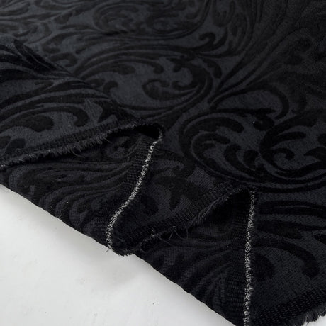 If You Could Dream Cotton Viscose Black Jersey Velvet Paisley Pattern Fabric Fold