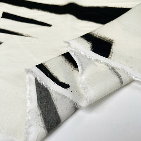 Inky Cream Black Abstract Print Viscose Dress Fabric Fold