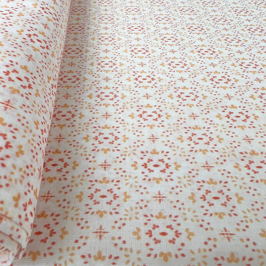 Inner Space White Red Orange Cotton Lawn Dress Fabric Roll