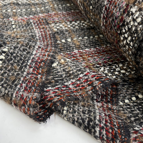Ita Collection A Hint Wool Check Tweed Black Red Woven Coating Fabric Fold