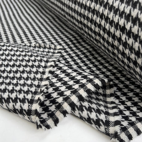 Ita Collection Bracco Suiting Wool Woven Houndstooth Check Black White Ex Designer Deadstock Suiting Fabric Fold