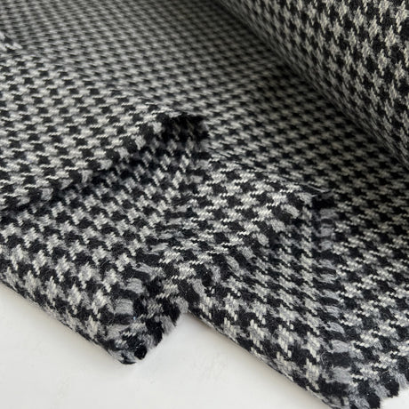 Ita Collection Bracco Tweed Wool Grey Black White Ex Designer Deadstock Houndstooth Check Coating Fabric Fold