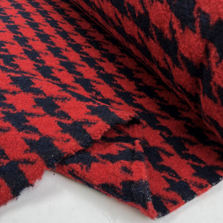 Ita Collection Lana Check Red Navy Houndstooth Ex Designer Woven Coating Fabric Fold