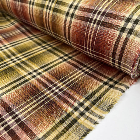 Italian 100% Linen Check Dress Fabric Golden Plaid Roll