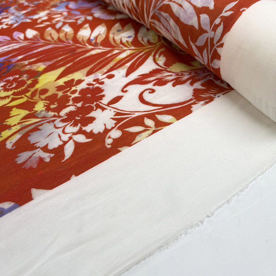 Italian Silk Chiffon - Floral Fiamma