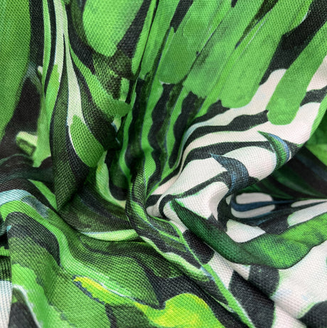 Italian Viscose Green Jungle Leaf Dress Fabric Elens Close Up