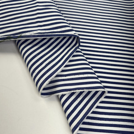 Jack Spratt Navy White Stripe Cotton Nylon Shirting Fabric Fold