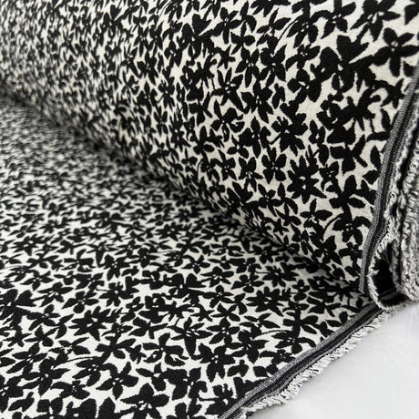 Jacquard Mono Flower Black White Floral Viscose Polyester Elastane Stretch Dress Fabric Roll