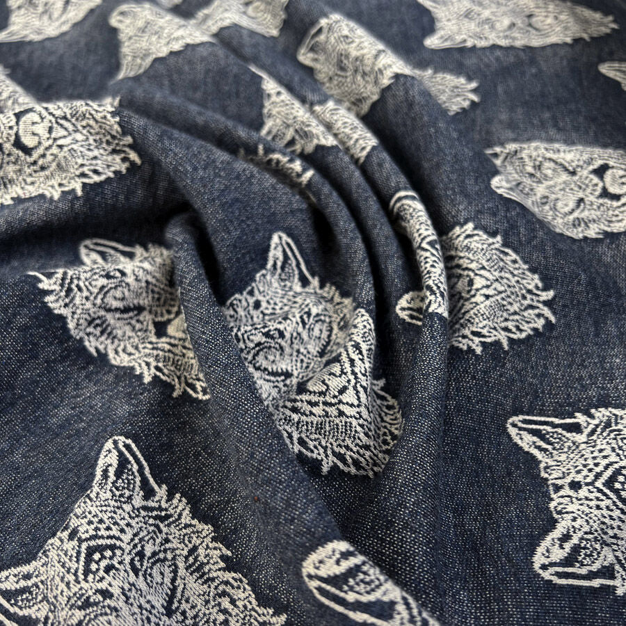 Jacquard Terry Lionsmane Looped Back Cotton Stretch Knit Denim White Fabric