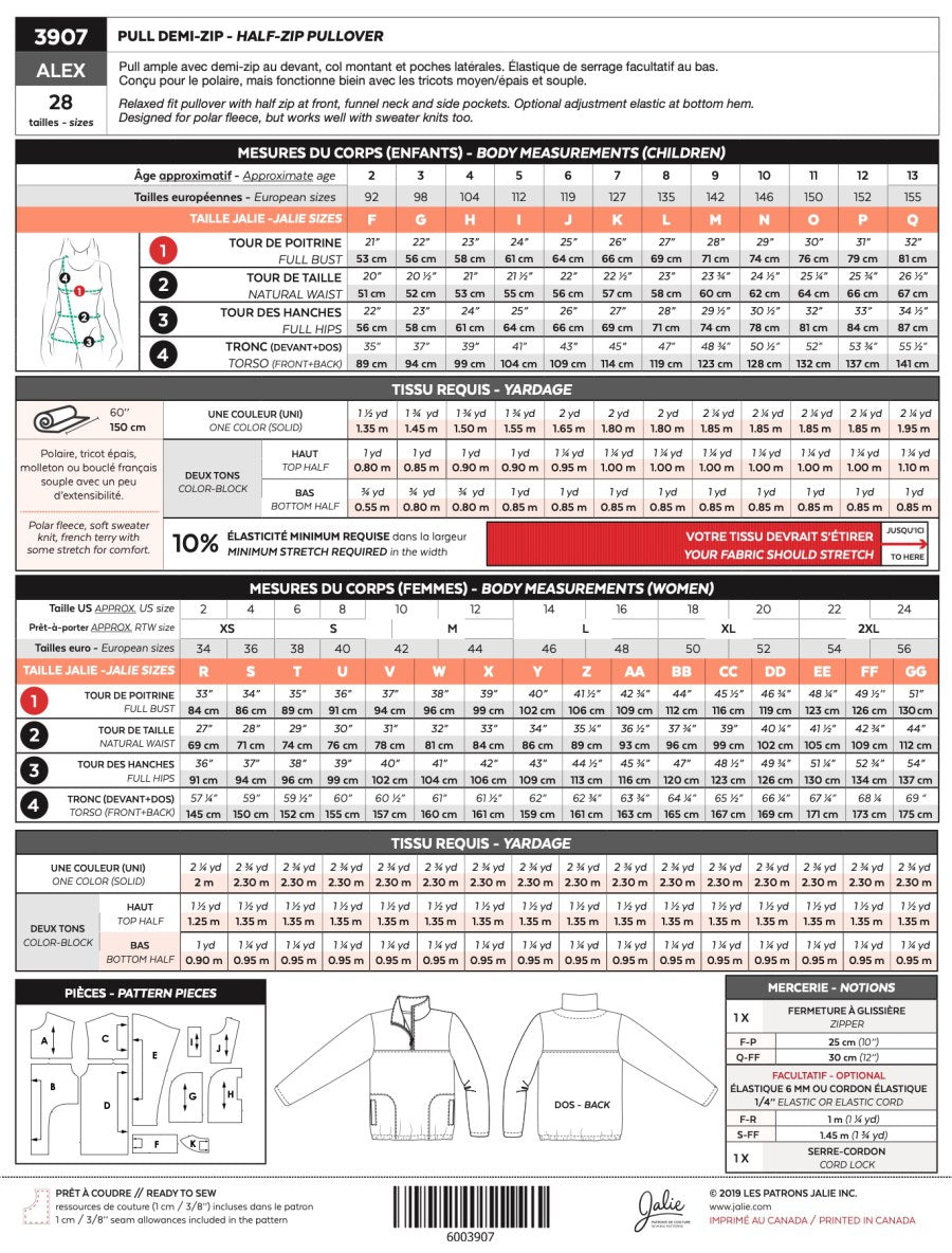 Jalie - Alex Half Zip Pullover Sewing Pattern