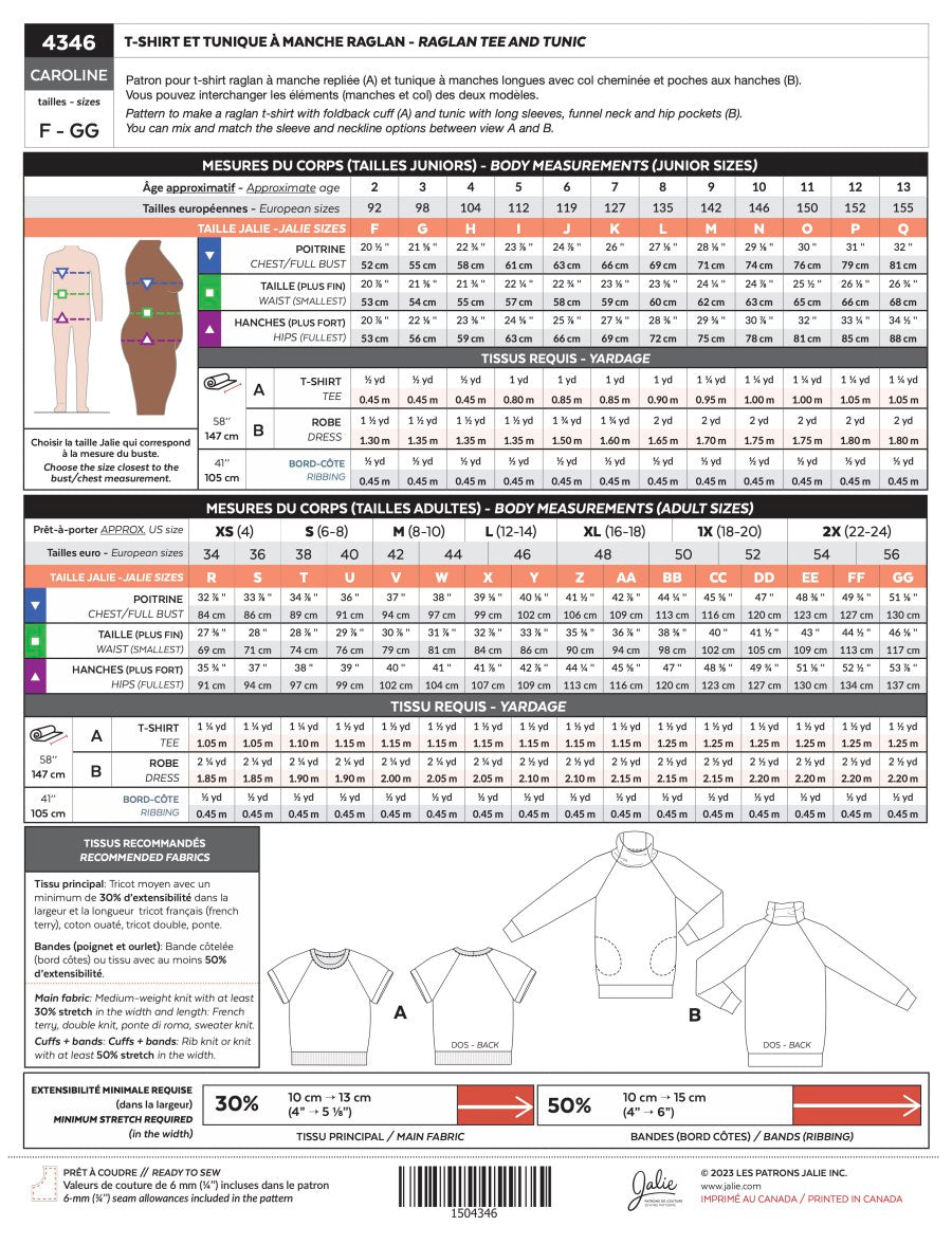 Jalie - Caroline Raglan Tee & Tunic Pattern
