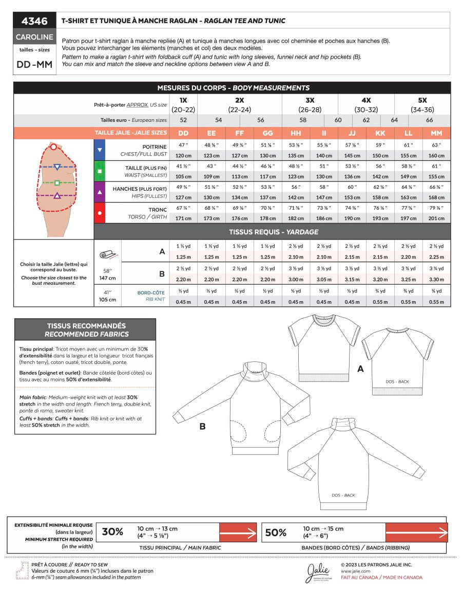 Jalie - Caroline Raglan Tee & Tunic Pattern