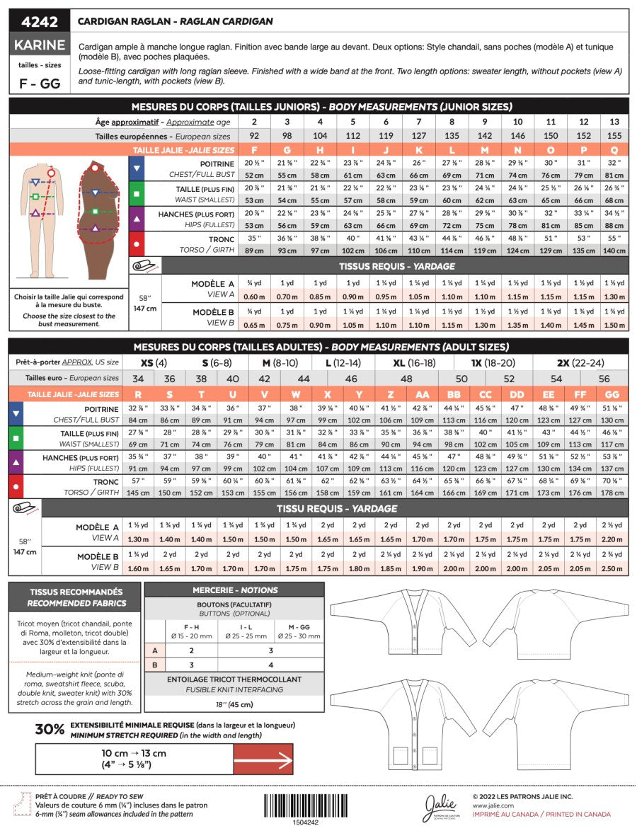 Jalie - Karine Raglan Cardigan Sewing Pattern