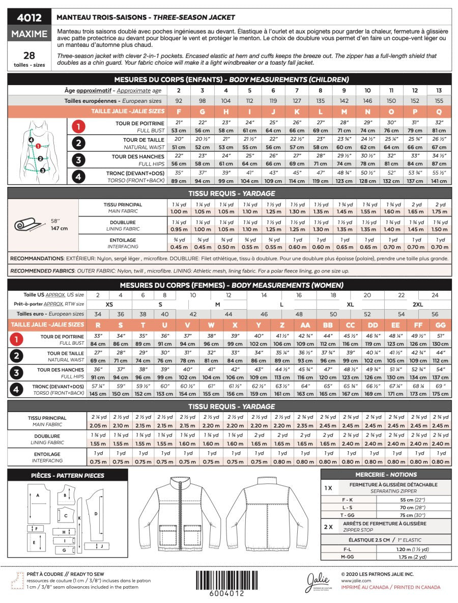 Jalie - Maxime Three Season Jacket Pattern