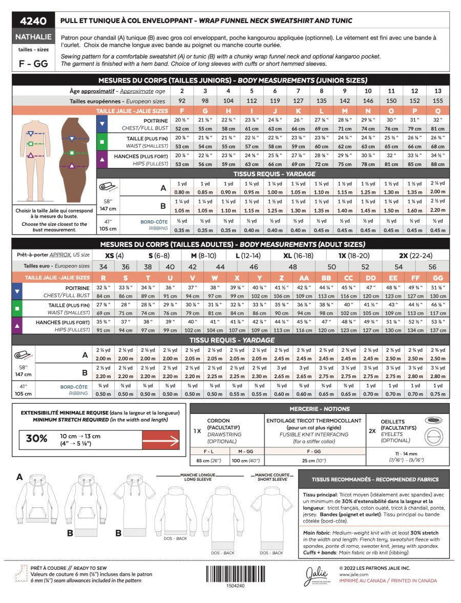 Jalie - Nathalie Funnel Neck Sweatshirt & Tunic Pattern