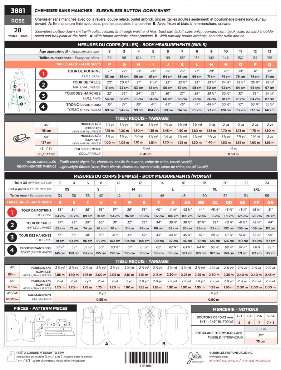 Jalie - Rose Sleeveless Button-Down Shirt Pattern