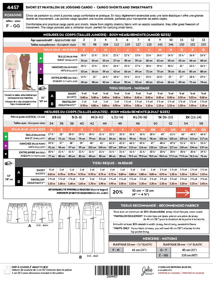 Jalie - Roxanne Cargo Shorts & Sweatpants Pattern
