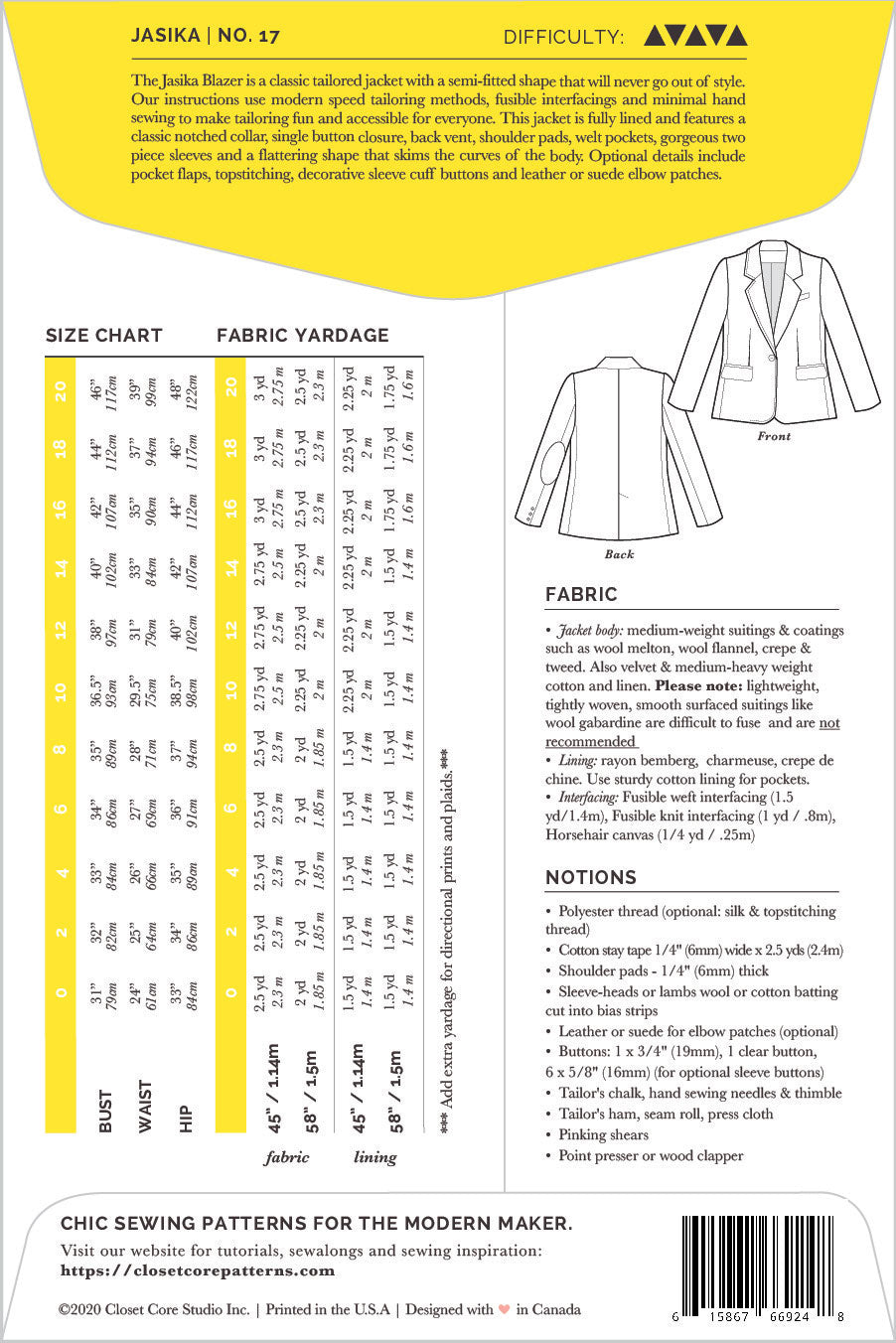 Closet Core Patterns - Jasika Blazer Pattern