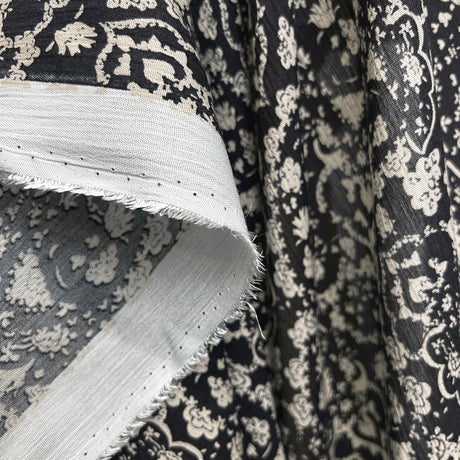 Jeanette Black Cream Abstract Floral Viscose Dress Fabric Drape