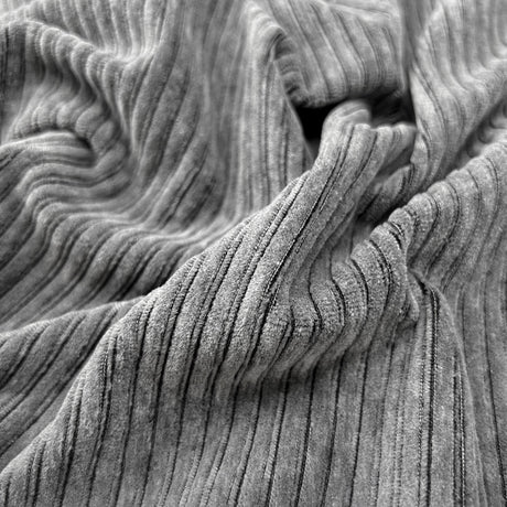 Jersey Corduroy Grey Cotton Polyester Elastane Plush Knitted Dress Fabric