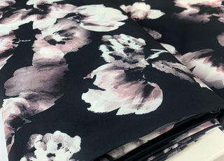 Jk Phoebe Digitally Printed Floral Grey Black Satin Dress Fabric Bolt Fabric Photo