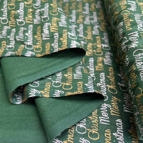 John Louden Merry Christmas Cotton Fabric Jl Christmas Greetings Green Fold