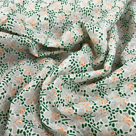 Katniss Burnout Cotton Poplin Green Orange White Floral Sheer Dress Fabric