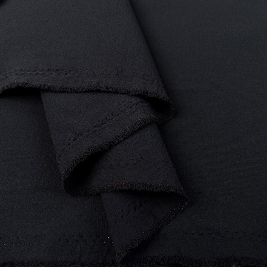 Keswick Ripstop Black Nylon Elastane Plain Woven Water Resistant Coating Fabric Fold