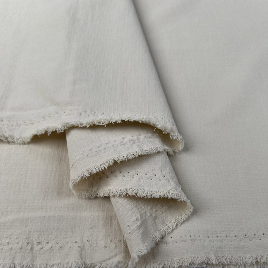 Keswick Ripstop Cream Nylon Elastane Plain Woven Water Resistant Coating Fabric Fold