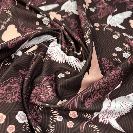 Kiki Pink Polyester Elastane Oeko Tex Stretch Knitted Bird Print Yoga Fabric